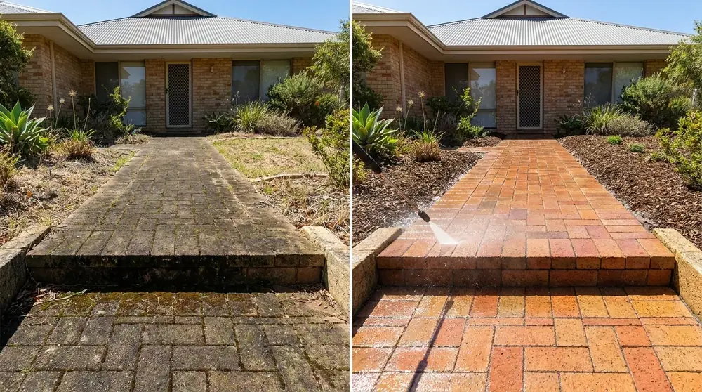 Pressure-cleaned driveway