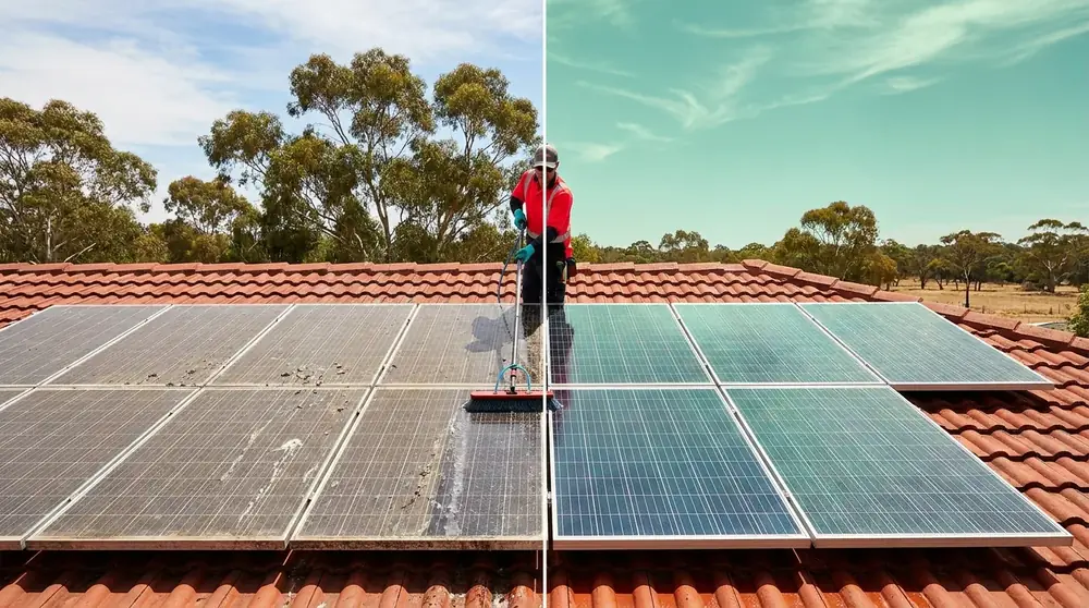 Clean solar panels on a Perth roof